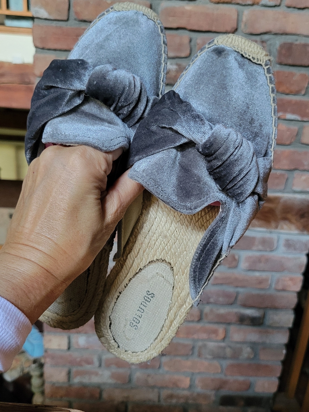 Soludos Grey Velvet Knotted Mule Espadrilles Size 9